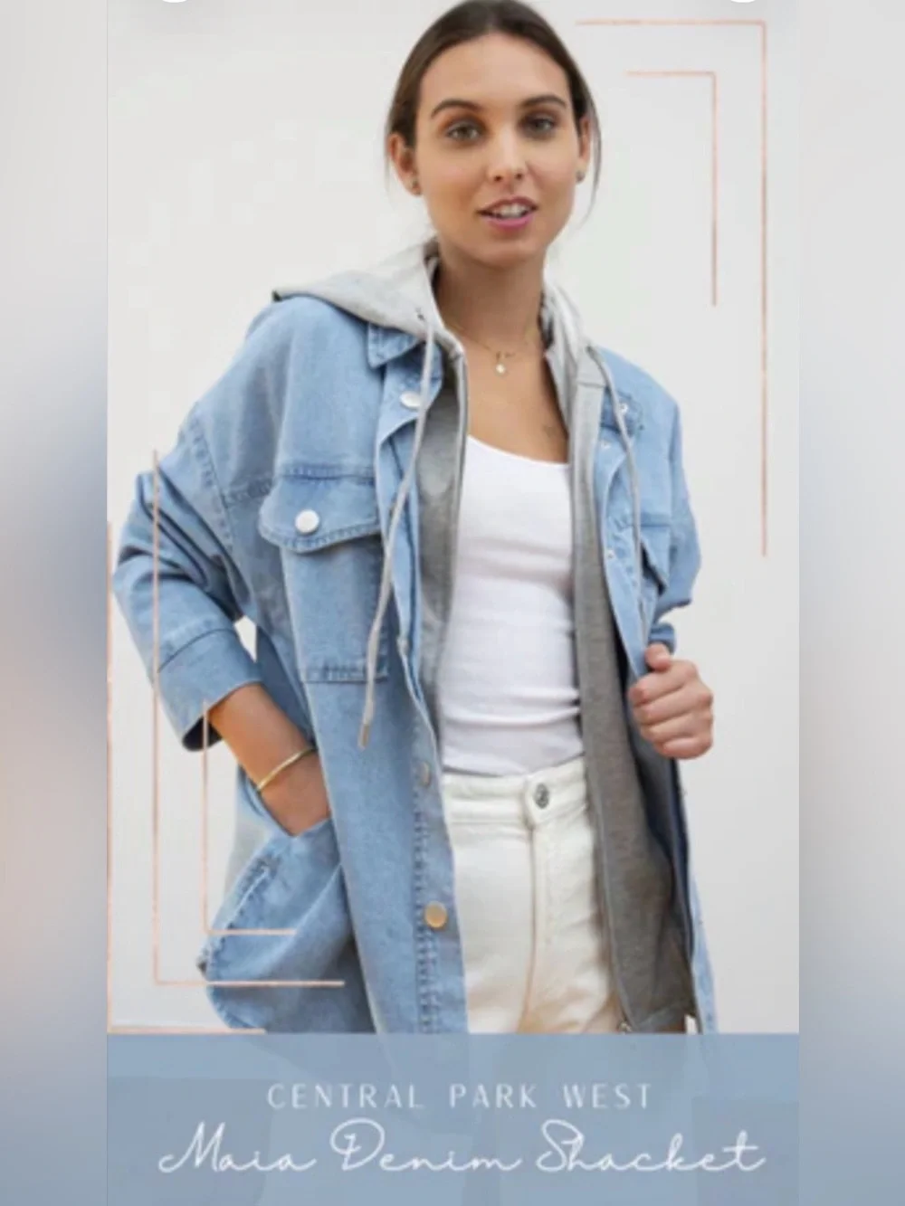 Central Park West Denim Hoodie Jacket Removable Liner Size S NWT